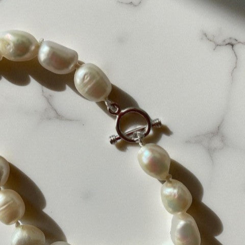 FREJA Baroque Freshwater Pearl Necklace – Hand-Knotted on Silk with 925 Sterling Silver Clasp