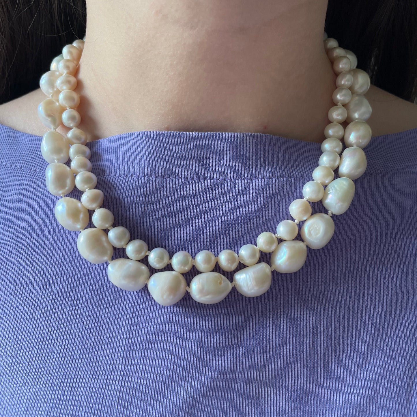 Baroque freshwater pearl necklace 12-14 mm, hand knotted, 100% silk thread,925 sterling silver clasp