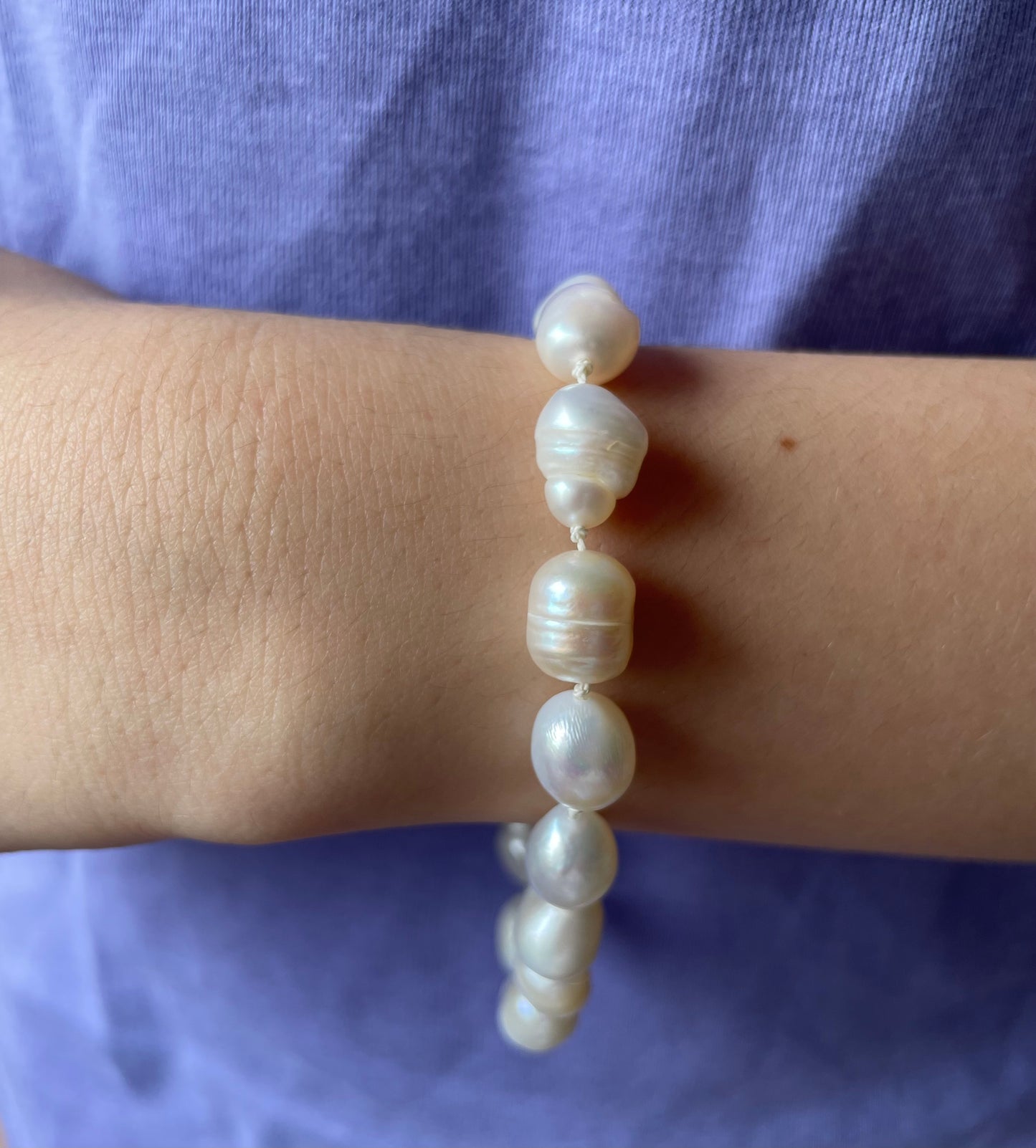 Baroque freshwater pearl bracelet hand knotted, 100% silk thread, 925 sterling silver clasp
