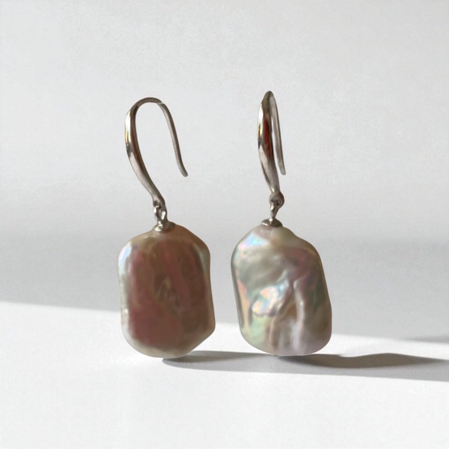 Baroque freshwater square shaped earrings ith 925 sterling silver hooks