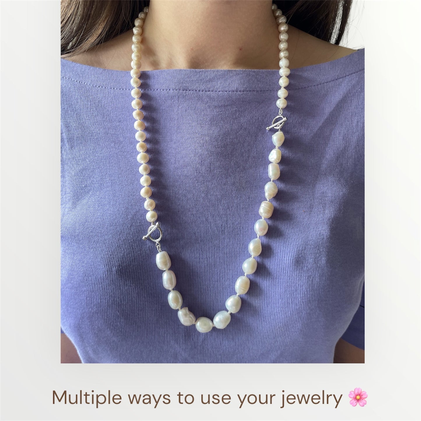 Baroque freshwater pearl necklace 12-14 mm, hand knotted, 100% silk thread,925 sterling silver clasp