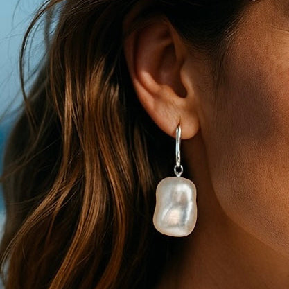 LYKKE Freshwater Square Pearl Hook Earrings – Sterling Silver