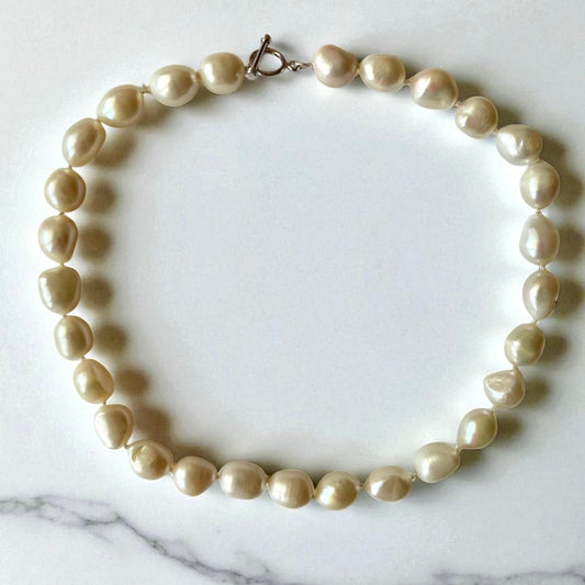 Baroque freshwater pearl 12-14mm necklace,with 100% silk thread,hand knotted, 925 sterling silver clasp 