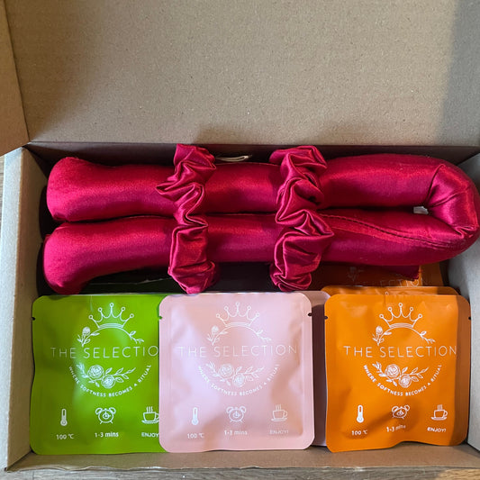 30 momme silk heatless overnight curler plus 2 silk scrunchies,12 herbal loose leaf with 6 different flavors,hand blended in Sweden 