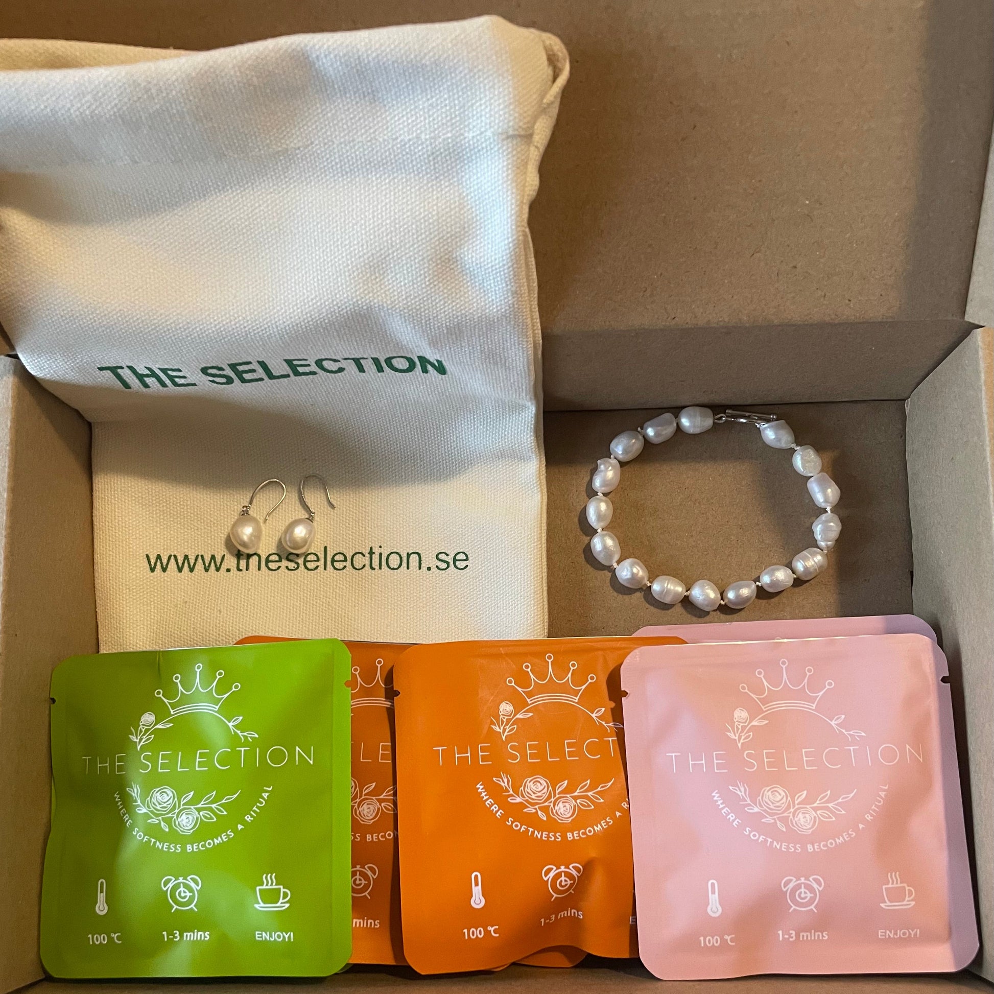 Baroque freshwater pearl earrings with 925 sterling silver hooks and bracelet, Caffeine free herbal loose leaf tea in 6 favors with 5 100% corn fiber tea bags gift box 