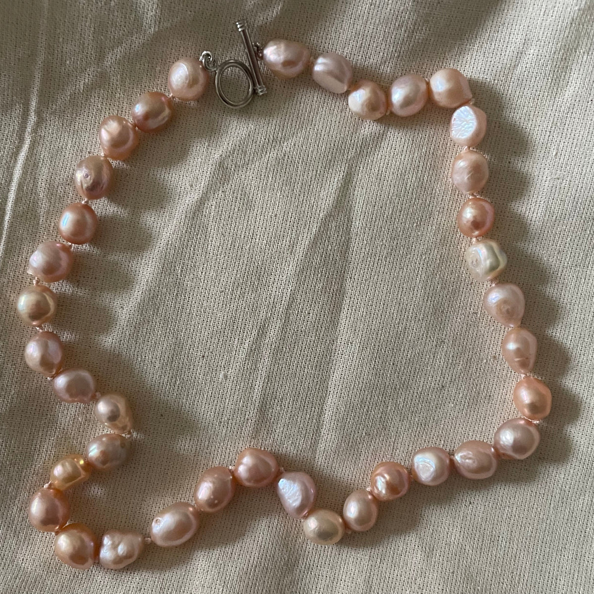 FREJA Baroque Freshwater Pearl Necklace – Hand-Knotted on Silk with 925 Sterling Silver Clasp