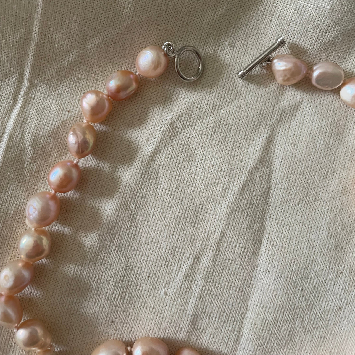 FREJA Baroque Freshwater Pearl Necklace – Hand-Knotted on Silk with 925 Sterling Silver Clasp