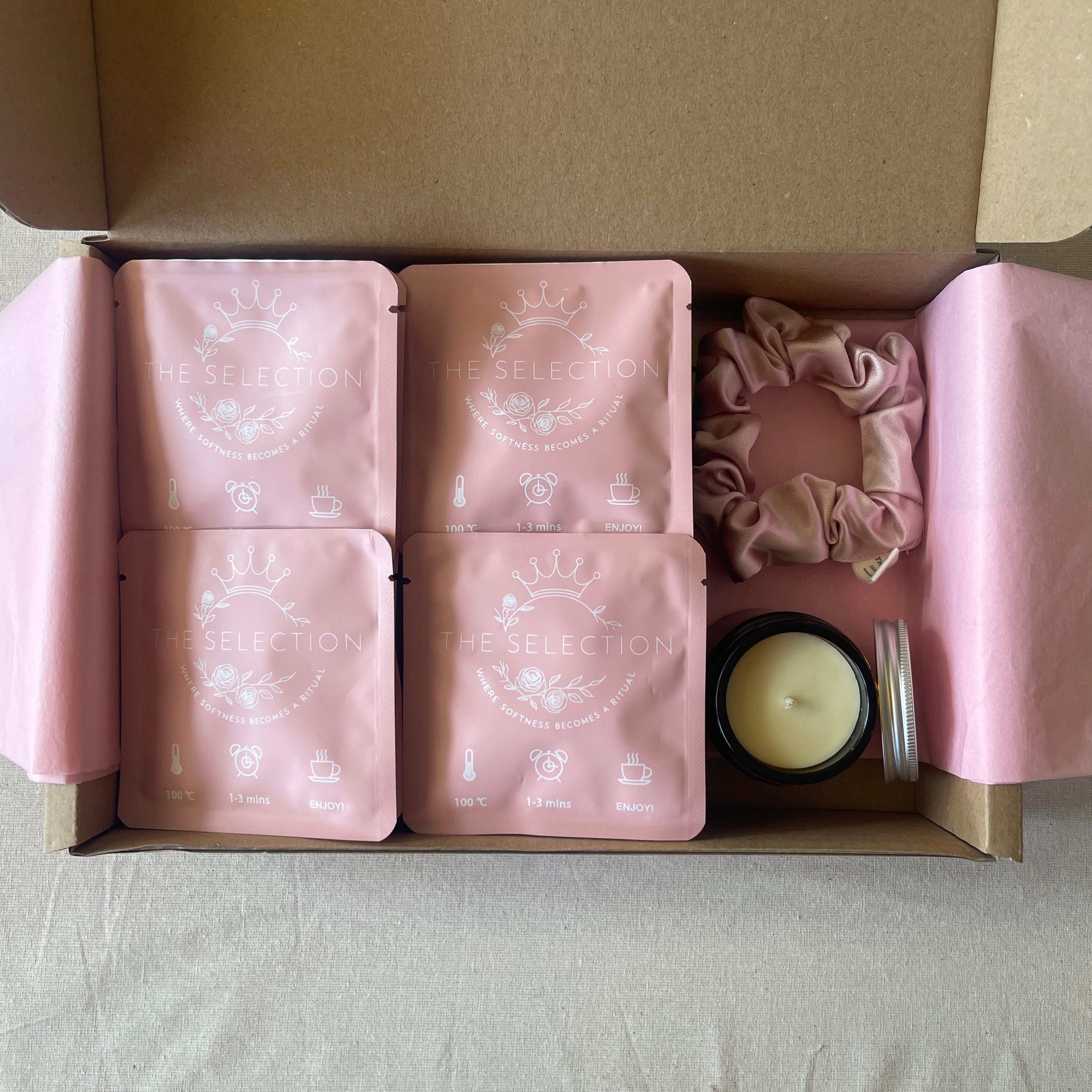 The Four Seasons Ritual Box-Autumn|Essential With 45 pack herbal botanical infusion 1 Swedish rapeseed wax nd beeswax candle with 23 h clean burn and 1 pure 30 momme silk standard scrunchie 